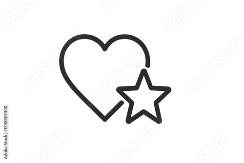 Favorite icon with heart and star. Simple line art for website and app UI. Love, like, and rating symbol. Bookmark or wishlist graphic. Vector illustration isolated on white.