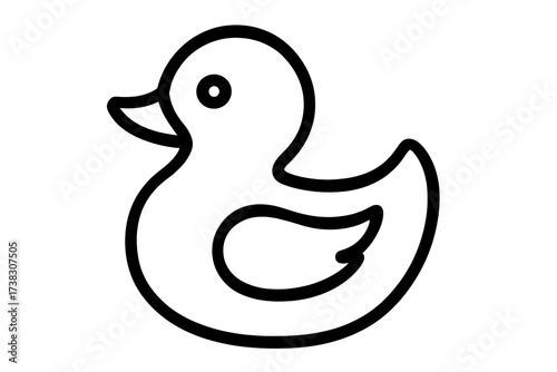 Simple rubber duck outline icon. Cute baby bath toy vector illustration in minimalist line art style. Concept of childhood, fun, playtime, and cleanliness. Isolated graphic.