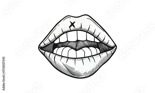 Lips Biting Line Art
