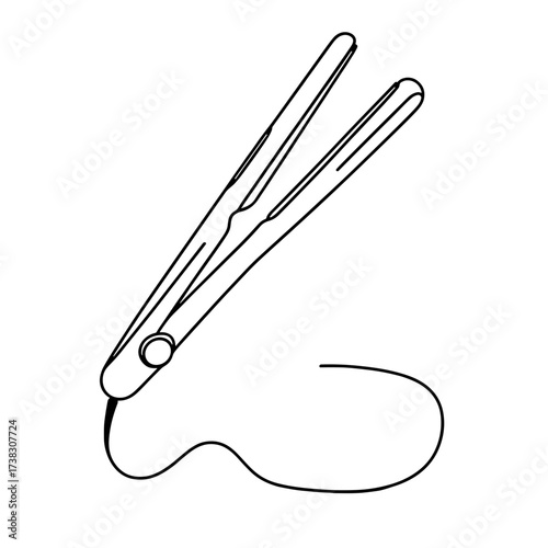 Hair straightener outline drawing, vector, black line drawing, minimalistic, single line, simple line, isolated, transparent background