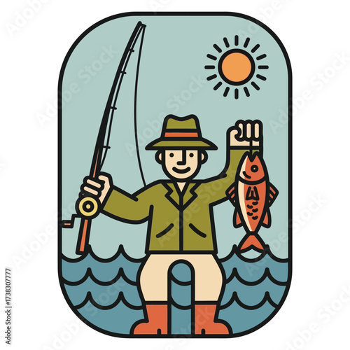 Joyful angler proudly displays fresh catch under bright sunny sky, celebrating outdoor adventure and successful day on the water.