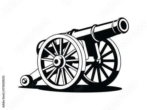 Military Weapon Vintage Cannon Black and White Drawing Art – Classic Historical Illustration