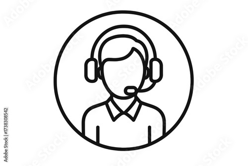 Call center agent line icon. Customer service support operator with headset. Vector for web, app, UI. Helpdesk, telemarketing, online consultant concept symbol isolated.