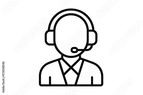 Customer service icon. Call center support operator with headset. Online assistance and communication symbol for web, app, logo. Helpdesk consultant vector illustration.