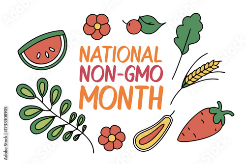 NATIONAL NON-GMO MONTH vector illustration isolated on white background 