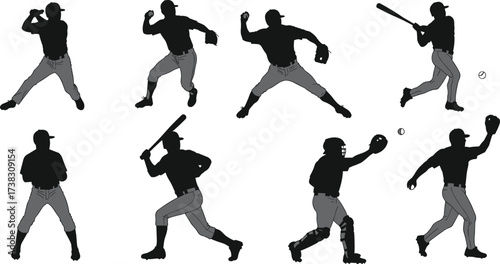 Black vector silhouettes of people in action like dancing, running, and playing soccer or football