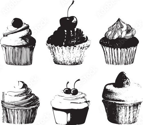 set of hand-drawn vector cupcakes