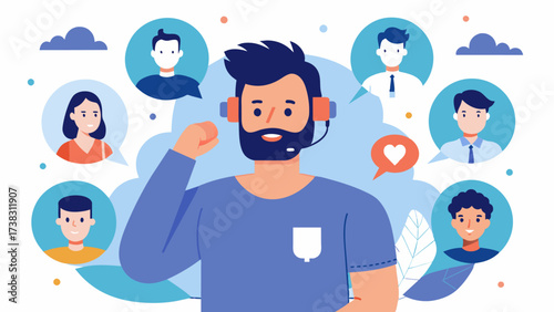A phone hotline dedicated to providing support and resources for men struggling with body image staffed by trained volunteers who understand the unique challenges faced by men.. Vector illustration