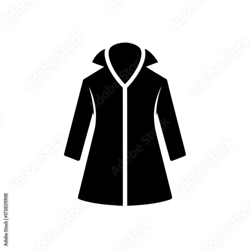 Illustration of a black colored overcoat on transparent background silhouette