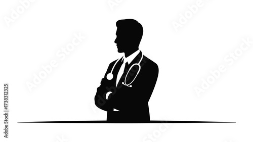 Silhouette of a doctor in a suit with a stethoscope looking to the side