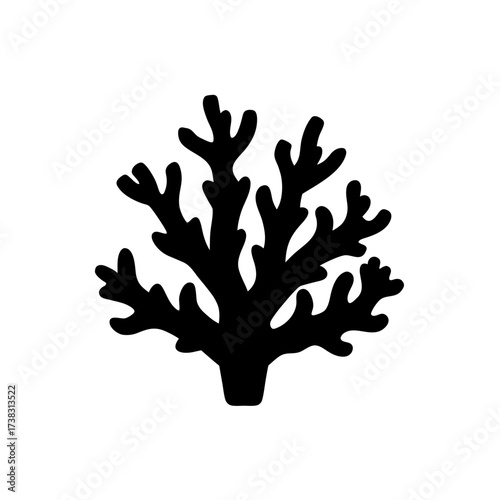 Silhouette of a branching coral structure on transparent background