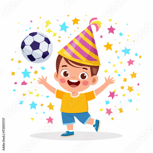 Petit personnage cartoon avec ballon et chapeau