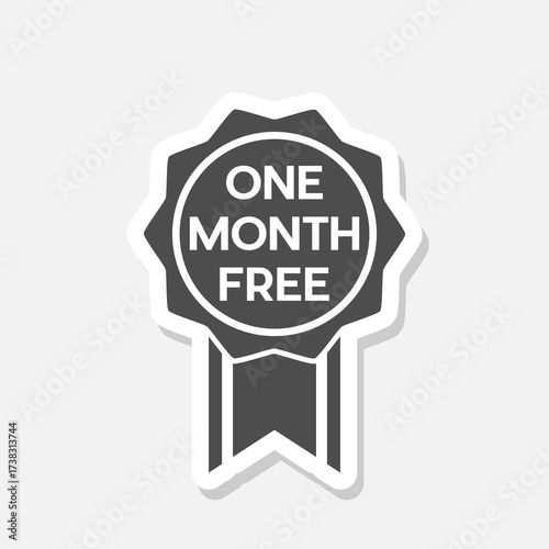 One month free label sticker isolated on gray background
