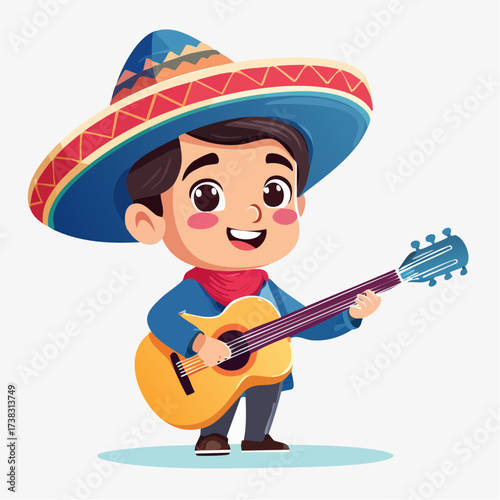Petit personnage cartoon avec sombrero et guitare