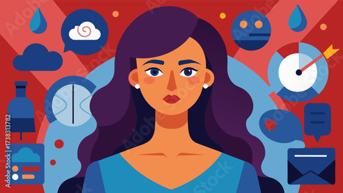 A woman feeling pressure to look a certain way for her career as appearance is heavily scrutinized and influenced by media.. Vector illustration