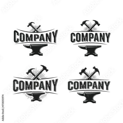 Vector art of vintage blacksmith logo collection featuring anvil and hammer, perfect for heritage brands and traditional craftsmanship