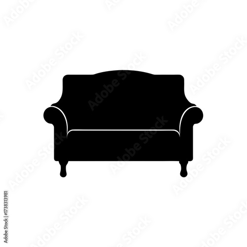 Silhouette of a classic style two seat sofa on transparent background