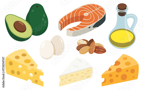 Cartoon Style High Fat Foods Illustration for Dieting and Healthy Eating Promotion and Informative Material for Health and Wellness