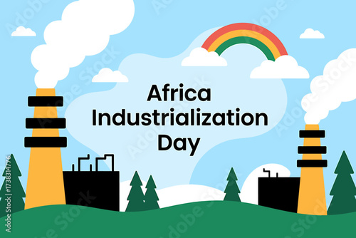 Africa Industrialization Day Illustration with Factories Rainbow and Environment for Sustainable Development and Economic Progress in African Countries