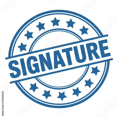 Blue signature stamp with stars and lines for authentication and approval of documents and contracts for business or personal use