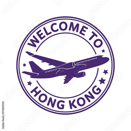 Welcome to Hong Kong Illustration with Airplane Silhouette and Circular Border for Travel and Tourism