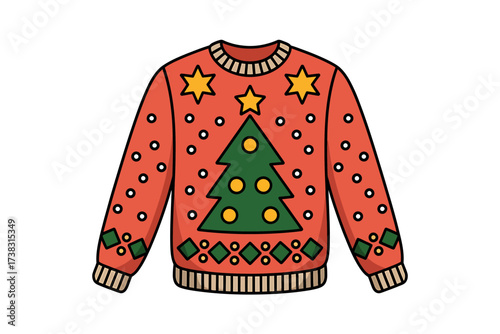 Festive Christmas Sweater with Tree and Stars for Holiday Season Celebrations and Cozy Winter Fashion Designs
