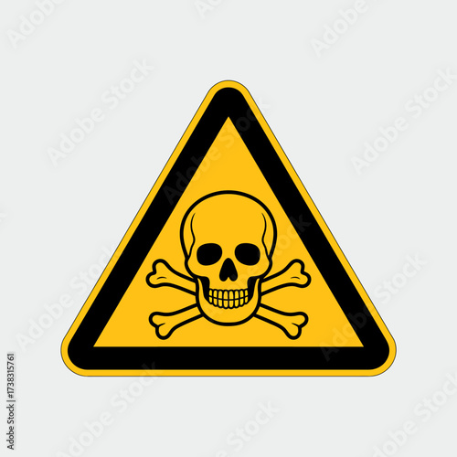 Warning Sign Depicting Skull and Crossbones Indicating Dangerous Toxic Materials Risk and Potential Hazardous Situations