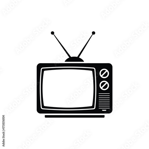 Vintage television silhouette iconic retro entertainment device with antennas