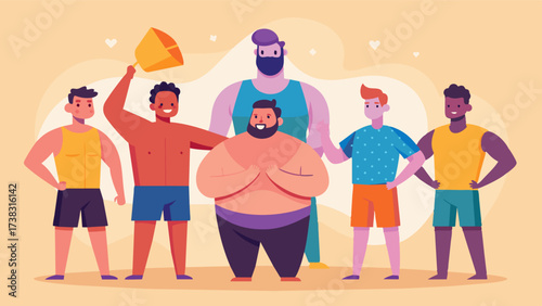 A social media campaign featuring real men sharing their stories of body acceptance and embracing their unique body shapes encouraging others to do the same.. Vector illustration