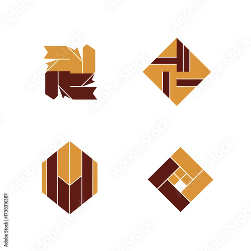 Vector art of geometric parquet flooring logo showcasing intricate patterns and textures, representing craftsmanship and design expertise