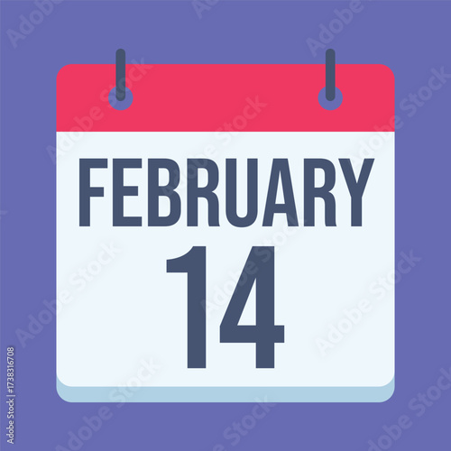 14 February Calendar. Blue Background. Isolated Vector Calendar.