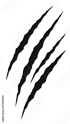 Powerful black tiger scar vector design with sharp claw marks and 3D torn effect isolated on white background