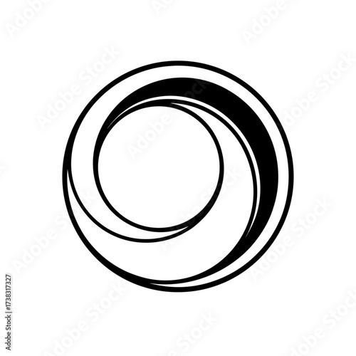 Abstract black and white circular swirl art on transparent background silhouette