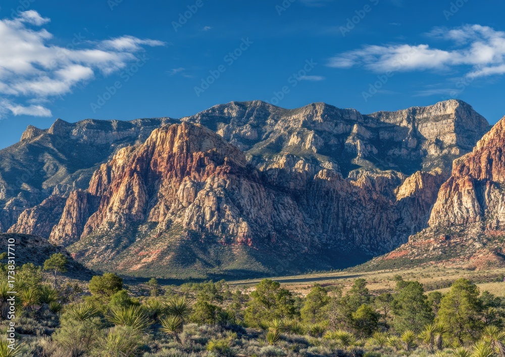 Naklejka premium Rugged mountain range with vibrant hues under a clear sky.