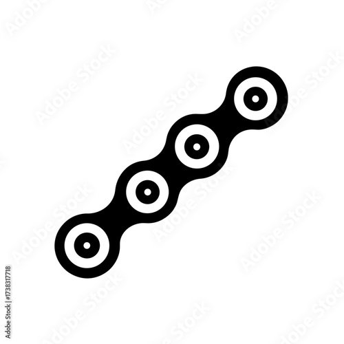 Illustration of a black bicycle chain link on transparent background silhouette