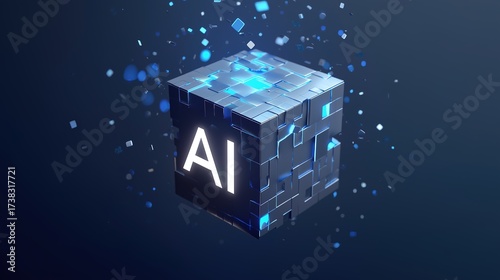 Artificial intelligence AI neural network digital brain machine deep learning processing big data analysis technology connection mining chipset on Circuit board futuristic. 3d rendering