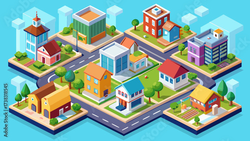 isometric buildings set. Flat style. Vector illustration Urban and Rural Houses collection.