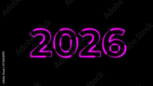 Happy New Year 2026 Animated Neon Text in Vibrant Colors. 2026 Multicolor Neon Numbers with Animated Glow Happy New Year 4K