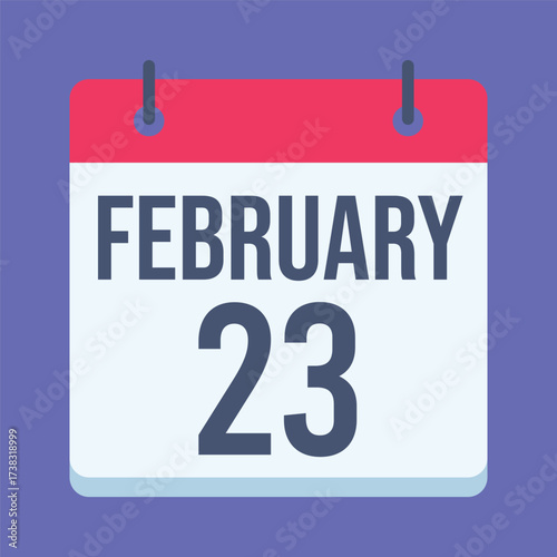 23 February Calendar. Blue Background. Isolated Vector Calendar.