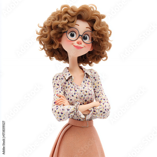 3D Cartoon Woman with Glasses