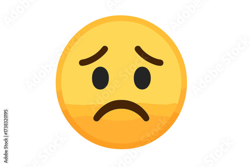Sad emoji vector icon. Unhappy face emoticon expressing sorrow, disappointment. Upset smiley character. Frowning face symbol for bad mood, depression, negative emotion.