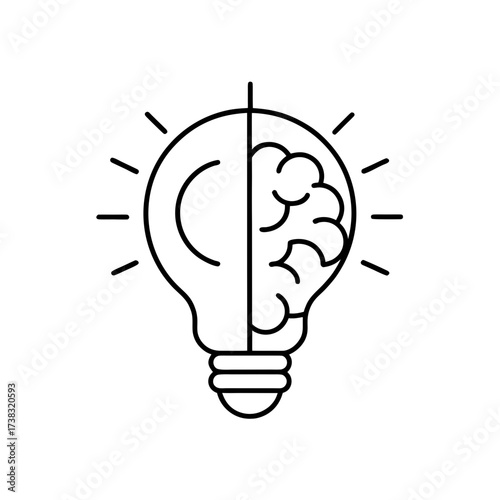 Lightbulb split showing brain and concept on transparent background silhouette