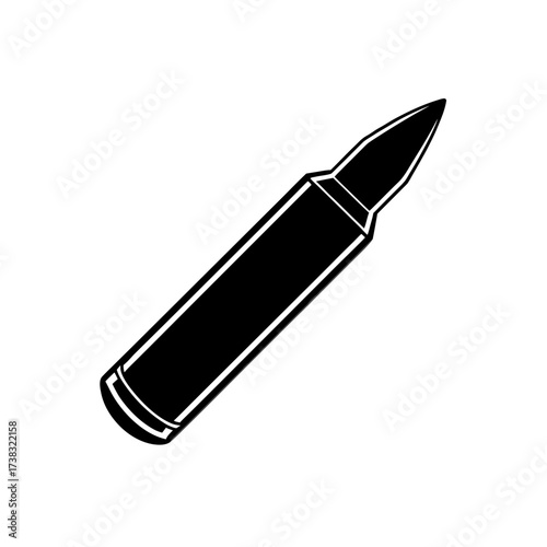 Illustration of a black bullet on white on transparent background silhouette
