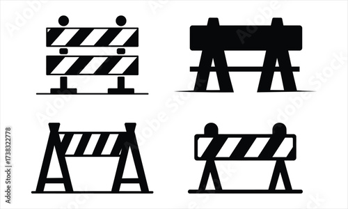 Road barrier signs in black and white with different shapes