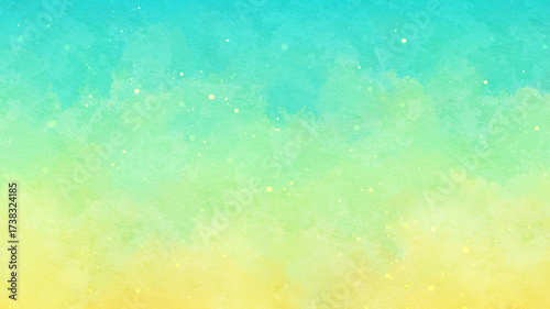 鮮やかな緑と黄色のグラデーションの背景　水彩　エメラルドグリーン