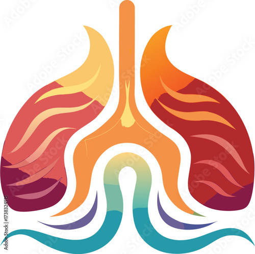 Abstract Glowing Lung Silhouette with Smooth Flow – Medical and Health Vector Illustration”