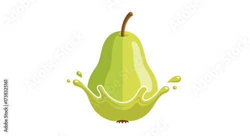 Vibrant green pear with a refreshing juice splash around its base, depicted in a clean, graphic style on a white background.