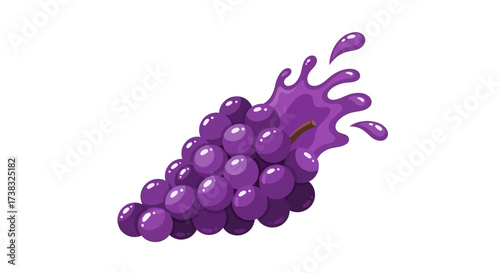 Illustration of a bunch of purple grapes with a splash of juice.