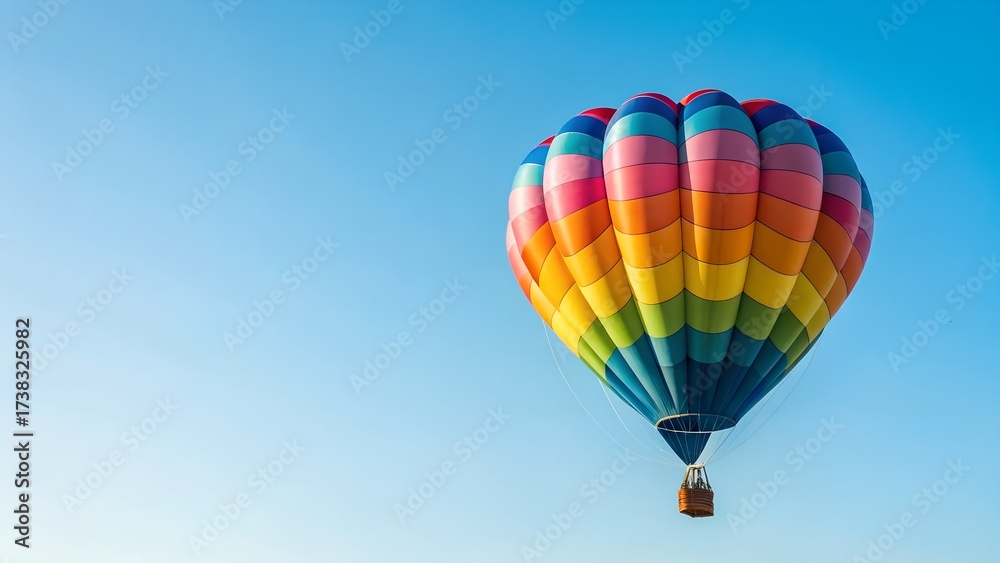 Fototapeta premium Colorful Hot Air Balloon Ascending in a Clear Blue Sky During Daytime with a Gradient Light