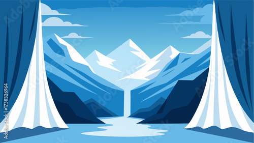 As white curtains of snow dance along the mountain peaks a glacial fjord glistens below its tranquil depths hiding untold mysteries beneath its surface.